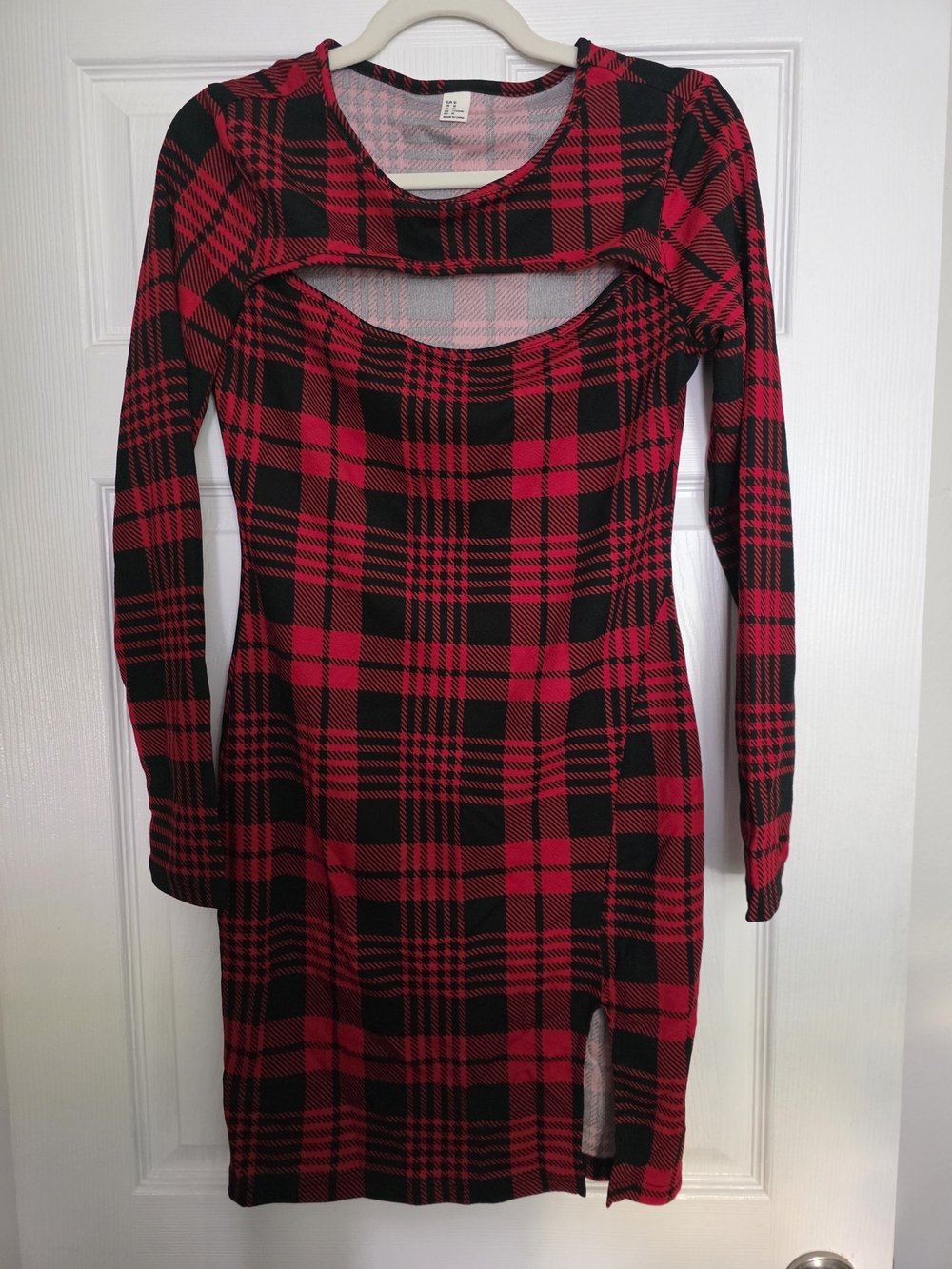 Women’s Red and Black Plaid Cutout Dress